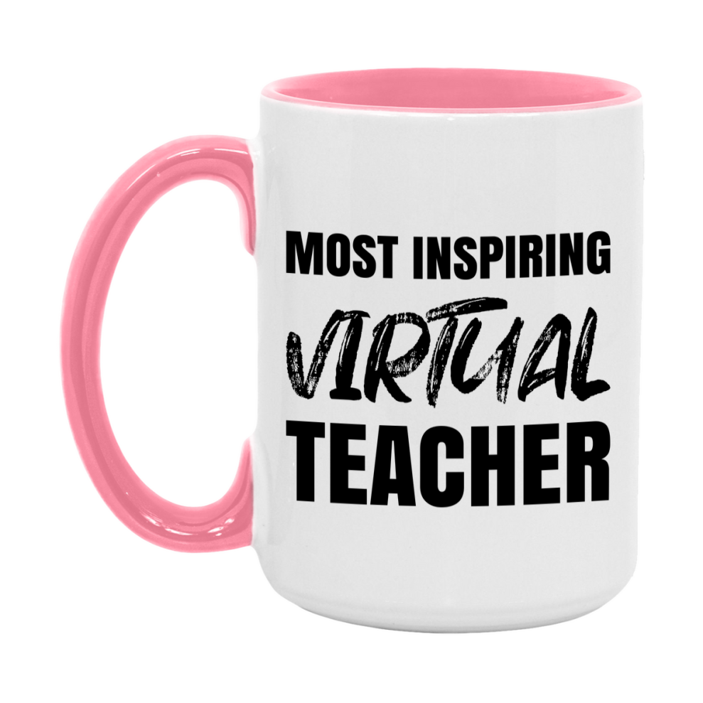 Teacher Superlative Mug, Most Inspiring Virtual Teacher Gift, 11oz or 15oz White Ceramic Coffee Cup, Gift for Virtual Teacher