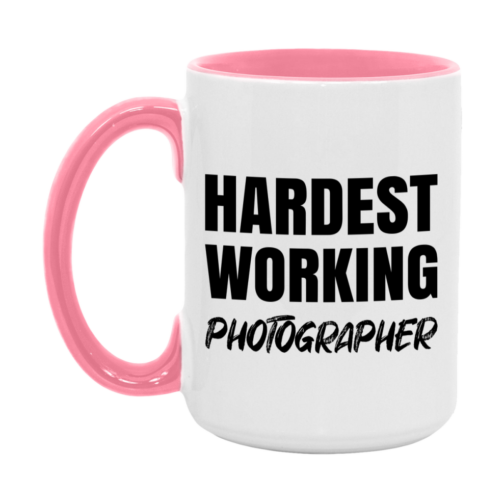 Photographer Superlative Mug, Hardest Working Photographer, 11oz or 15oz Ceramic Coffee Mug, Double-Sided Cup, Gift for Photographer, Coworker Gift, Boss Gift