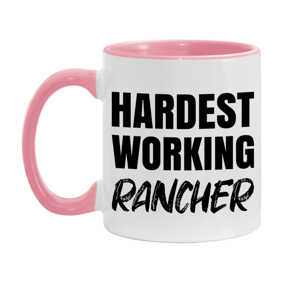 Rancher Superlative Mug, Hardest Working Rancher, 11oz or 15oz Ceramic Coffee Mug, Double-Sided Cup, Gift for Rancher, Coworker Gift, Boss Gift