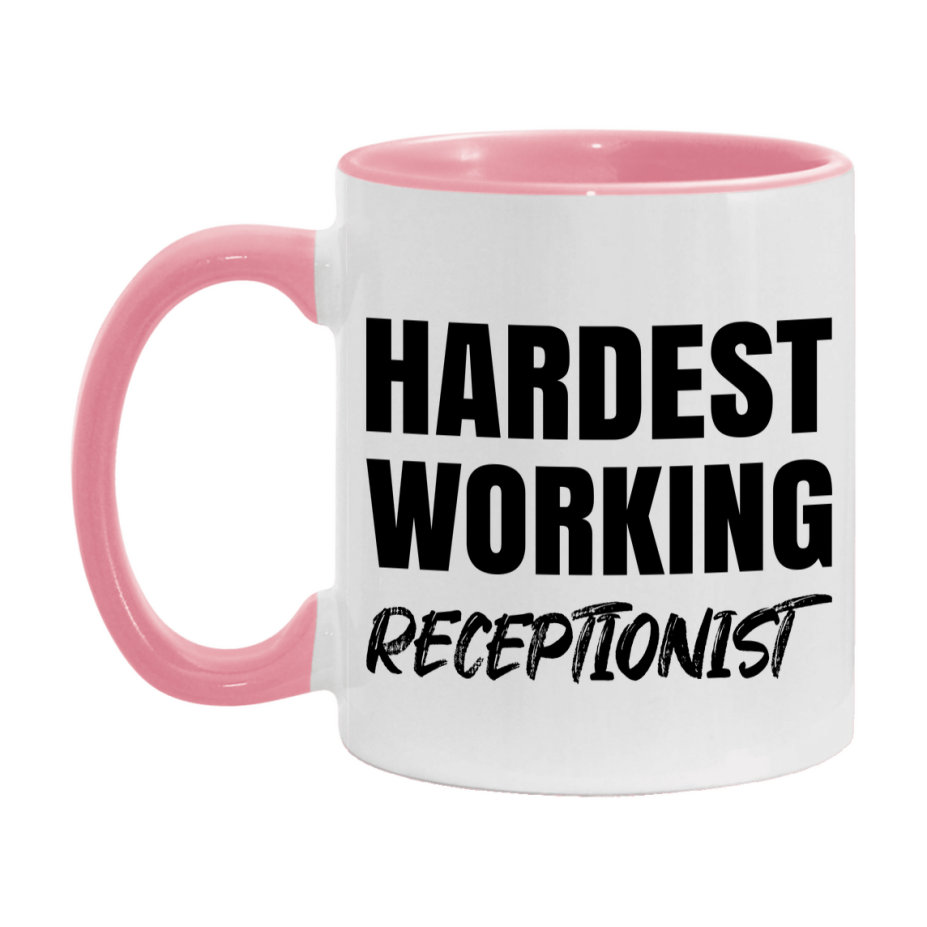 Receptionist Superlative Mug, Hardest Working Receptionist, 11oz or 15oz Ceramic Coffee Mug, Double-Sided Cup, Gift for Receptionist, Coworker Gift, Boss Gift