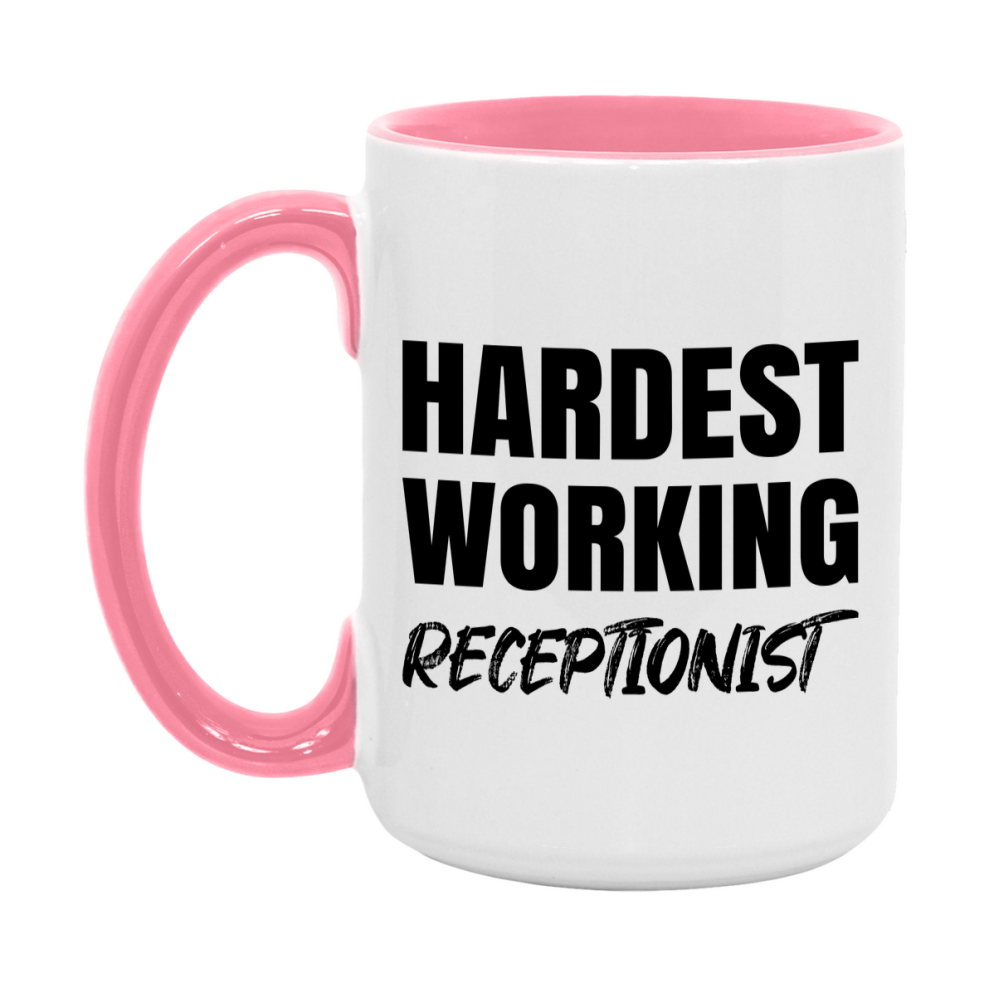Receptionist Superlative Mug, Hardest Working Receptionist, 11oz or 15oz Ceramic Coffee Mug, Double-Sided Cup, Gift for Receptionist, Coworker Gift, Boss Gift
