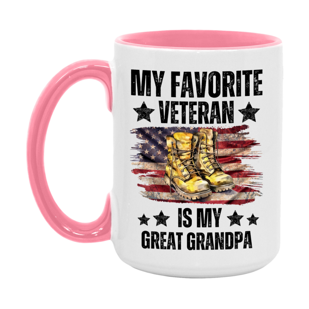 Veteran Gift Mug, My Favorite Veteran Is My Great Grandpa, 11oz or 15oz Ceramic Coffee Cup Gift for Great Grandpa