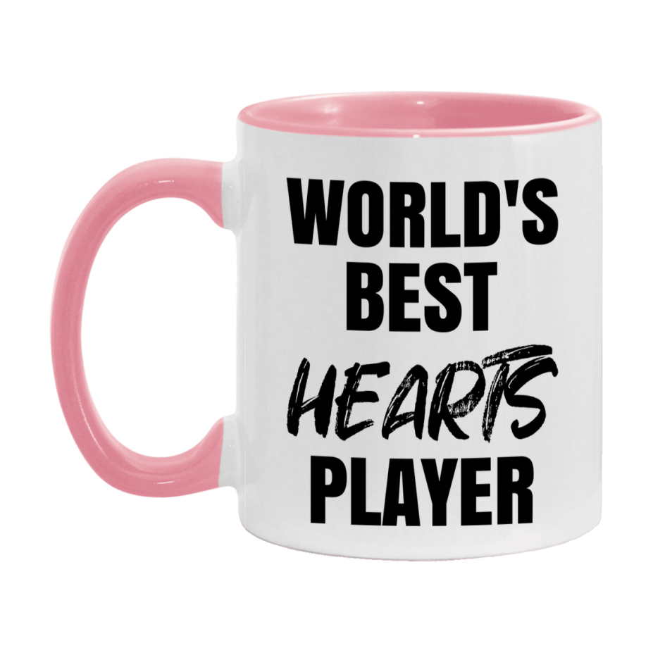 World's Best Hearts Player Mug, Funny Card Game Player Gift, 11Oz Or 15Oz White Ceramic Mug