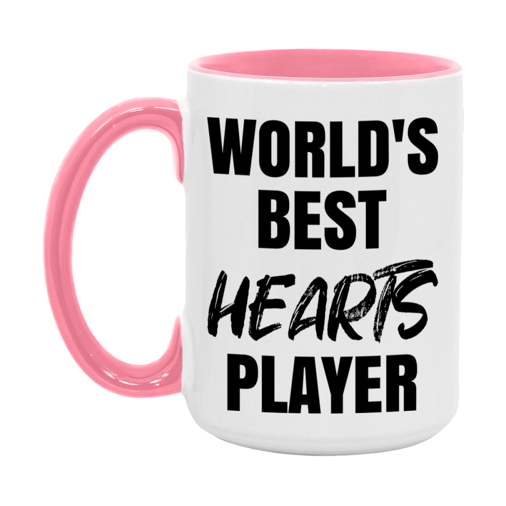 World's Best Hearts Player Mug, Funny Card Game Player Gift, 11Oz Or 15Oz White Ceramic Mug