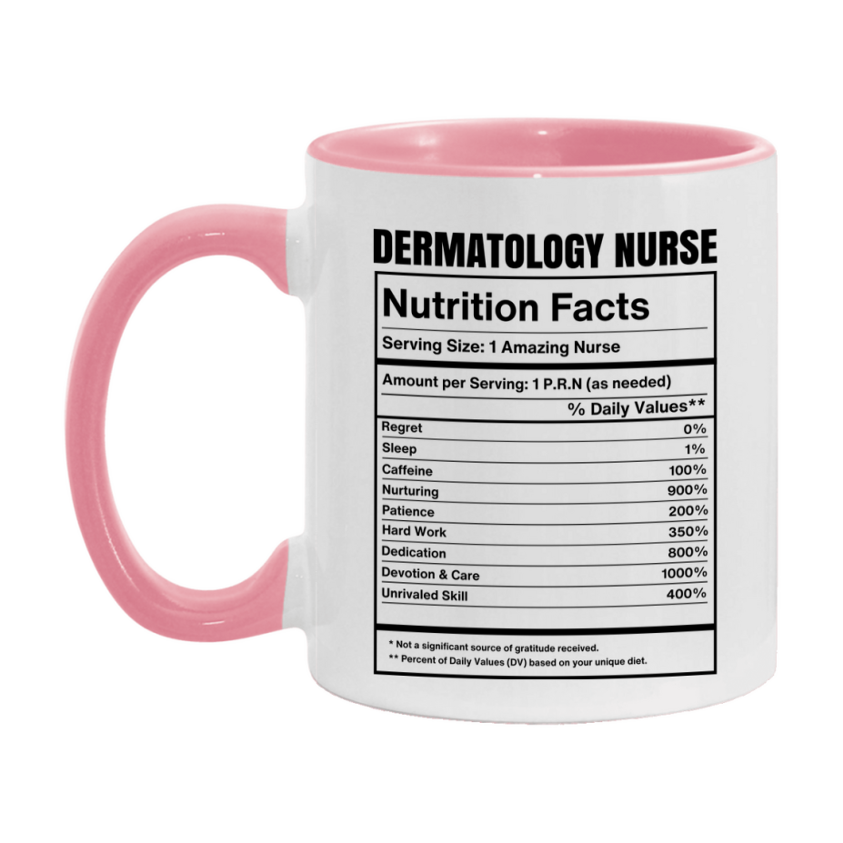 Dermatology Nurse Coffee Mug, Dermatology Nurse Nutrition Facts, 11Oz Or 15Oz Ceramic Cup