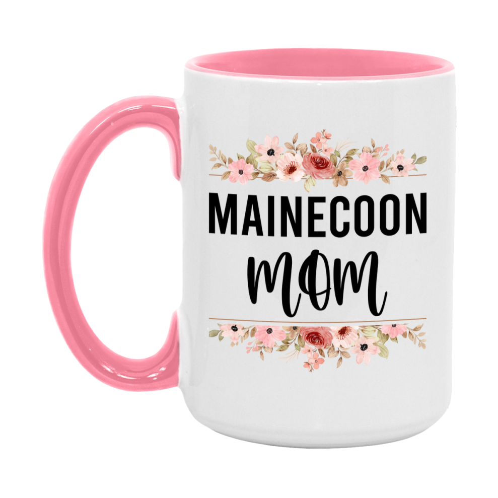 Mainecoon Cat Mom Mug, Floral Cat Mug For Mom, 11Oz Or 15Oz Coffee Cup
