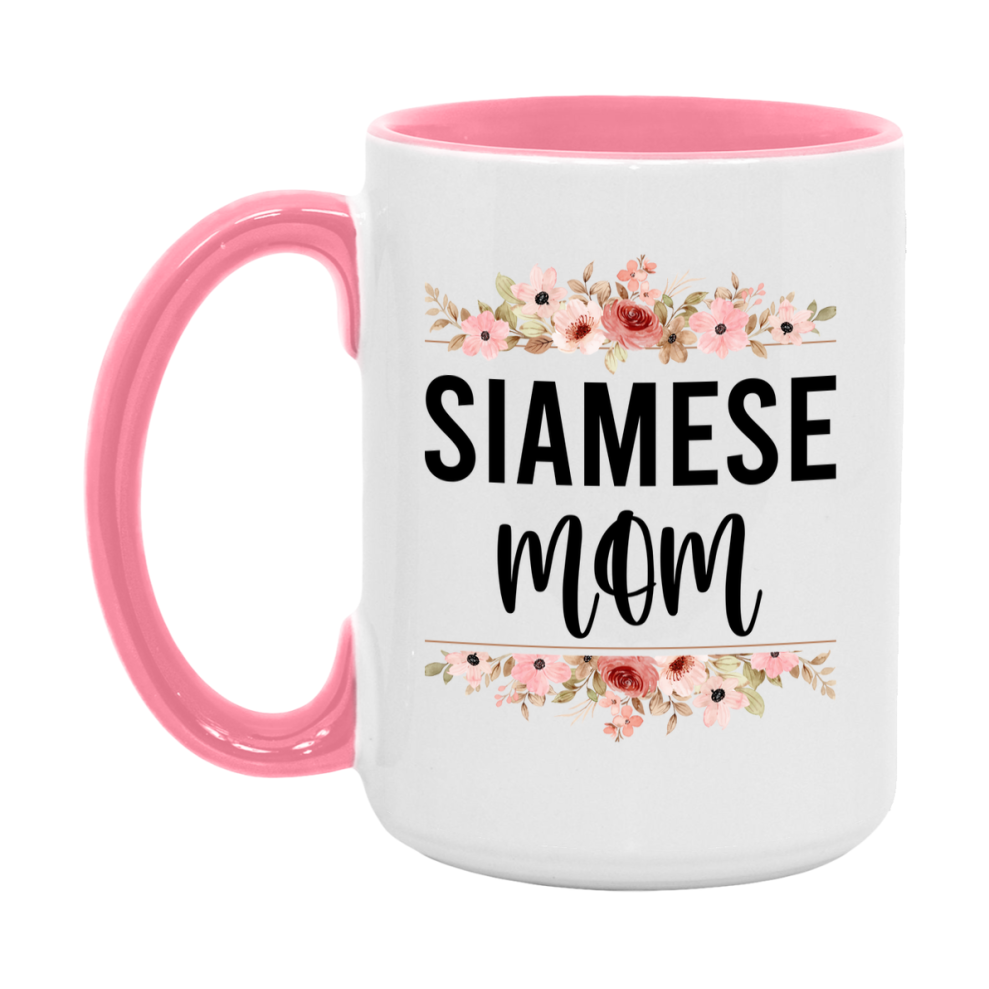 Siamese Cat Mom Mug, Floral Cat Mug For Mom, 11Oz Or 15Oz Coffee Cup