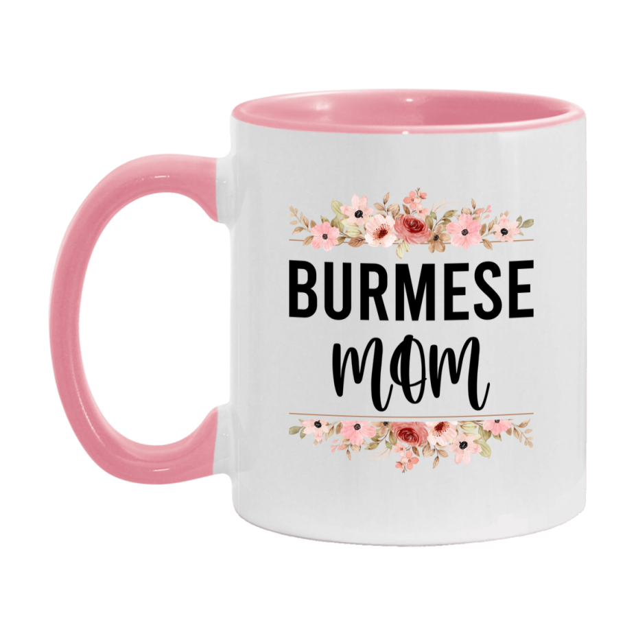 Burmese Cat Mom Mug, Floral Cat Mug For Mom, 11Oz Or 15Oz Coffee Cup