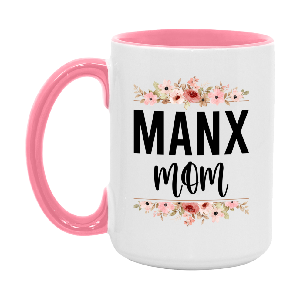 Manx Cat Mom Mug, Floral Cat Mug For Mom, 11Oz Or 15Oz Coffee Cup