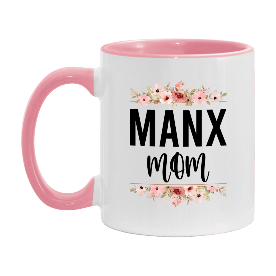 Manx Cat Mom Mug, Floral Cat Mug For Mom, 11Oz Or 15Oz Coffee Cup