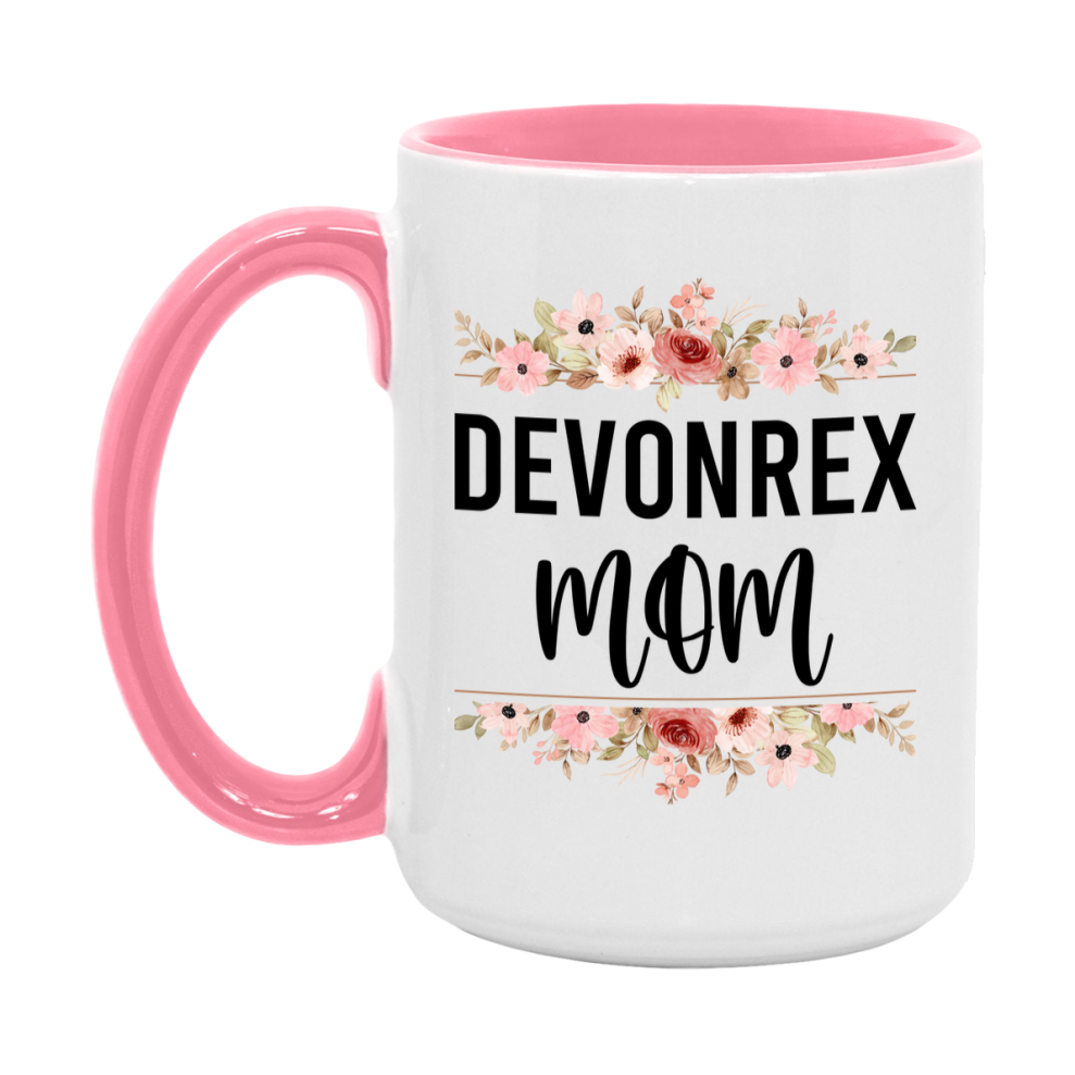 Devonrex Cat Mom Mug, Floral Cat Mug For Mom, 11Oz Or 15Oz Coffee Cup