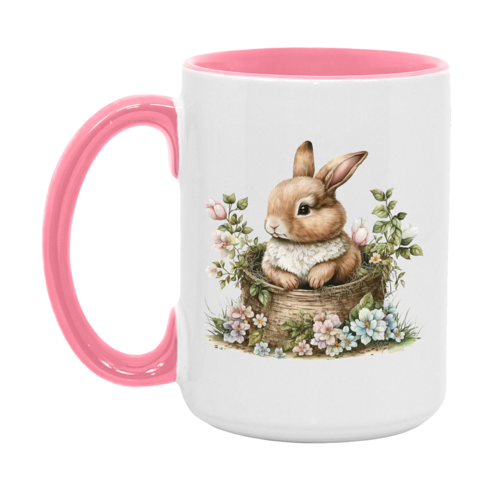 Easter Bunny Coffee Mug, Easter Basket Clipart Easter Gift, Double-Sided 11Oz Or 15Oz White Ceramic Cup