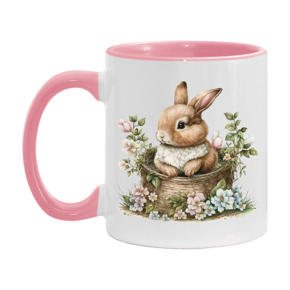Easter Bunny Coffee Mug, Easter Basket Clipart Easter Gift, Double-Sided 11Oz Or 15Oz White Ceramic Cup
