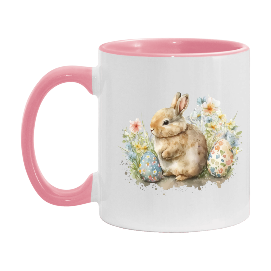 Easter Bunny Coffee Mug, Pastel Easter Eggs Desing Easter Gift, Double-Sided 11Oz Or 15Oz White Ceramic Cup
