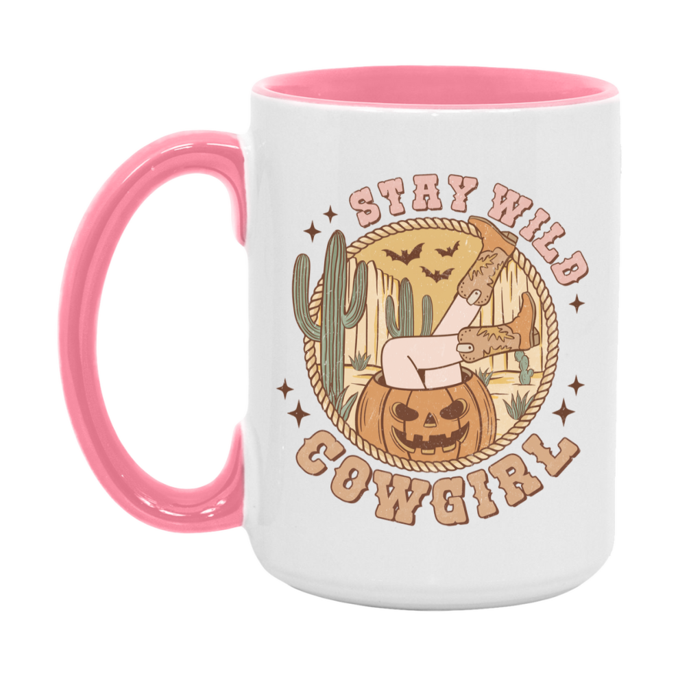 Western Halloween Mug, Cute Retro Western Halloween Coffee Cup, 11Oz Or 15Oz White Ceramic Mug