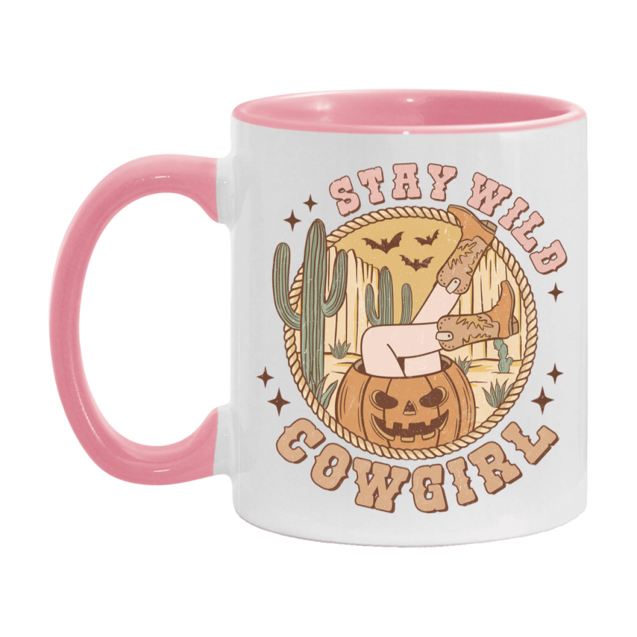 Western Halloween Mug, Cute Retro Western Halloween Coffee Cup, 11Oz Or 15Oz White Ceramic Mug