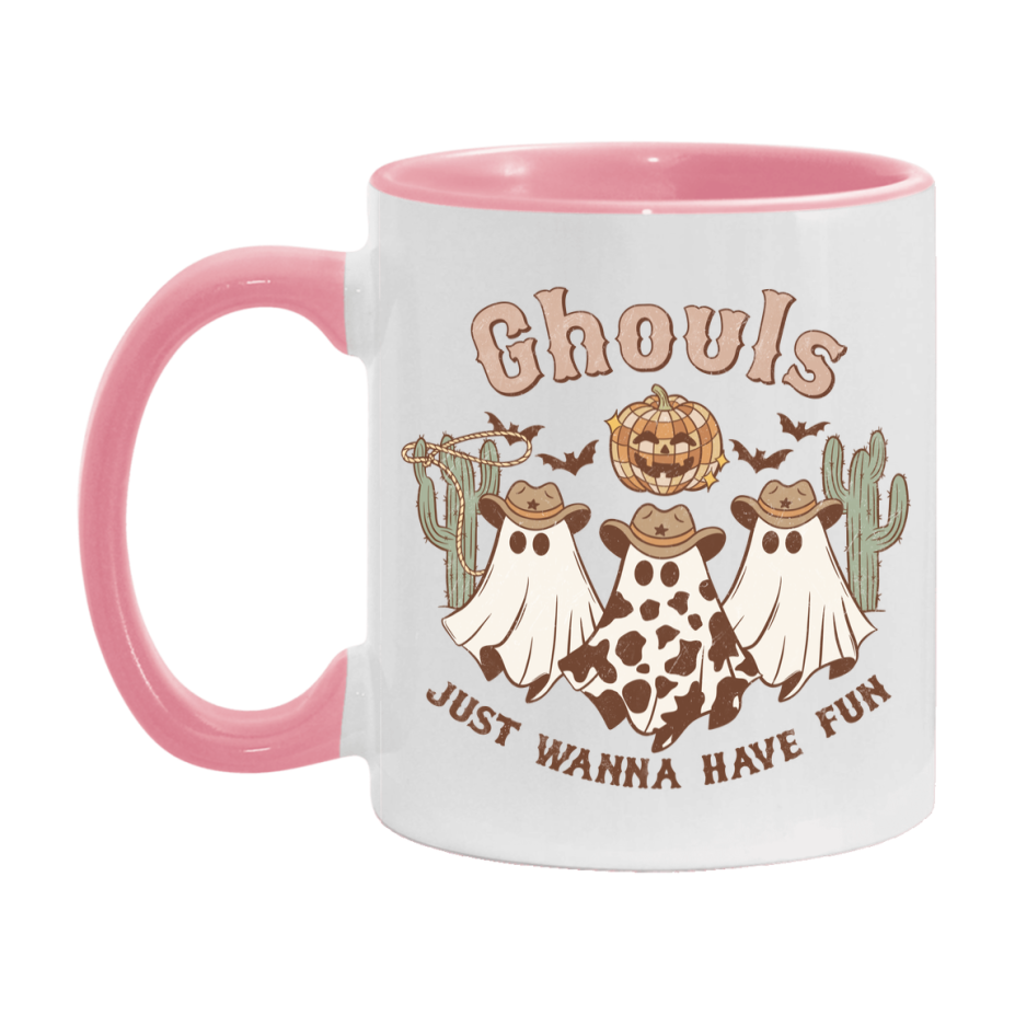 Western Halloween Mug, Cute Retro Western Halloween Coffee Cup, 11Oz Or 15Oz White Ceramic Mug