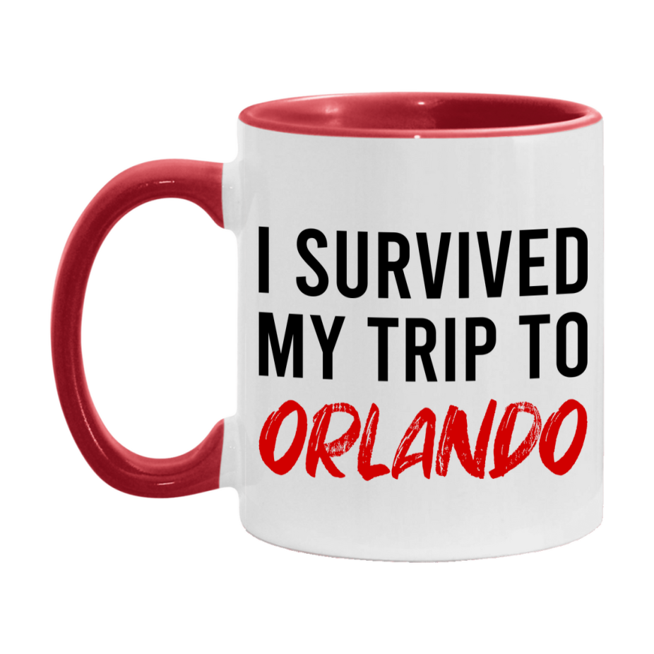 Funny Travel Mug – I Survived My Trip to Orlando, 11oz or 15oz White Ceramic Coffee Mug, Novelty Travel Gift