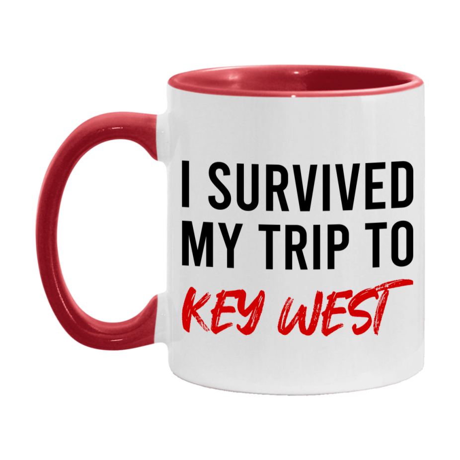 Funny Travel Mug – I Survived My Trip to Key West, 11oz or 15oz White Ceramic Coffee Mug, Novelty Travel Gift