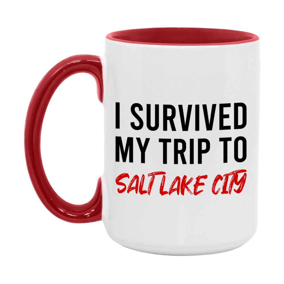 Funny Travel Mug – I Survived My Trip to Salt Lake Salt Lake City, 11oz or 15oz White Ceramic Coffee Mug, Novelty Travel Gift