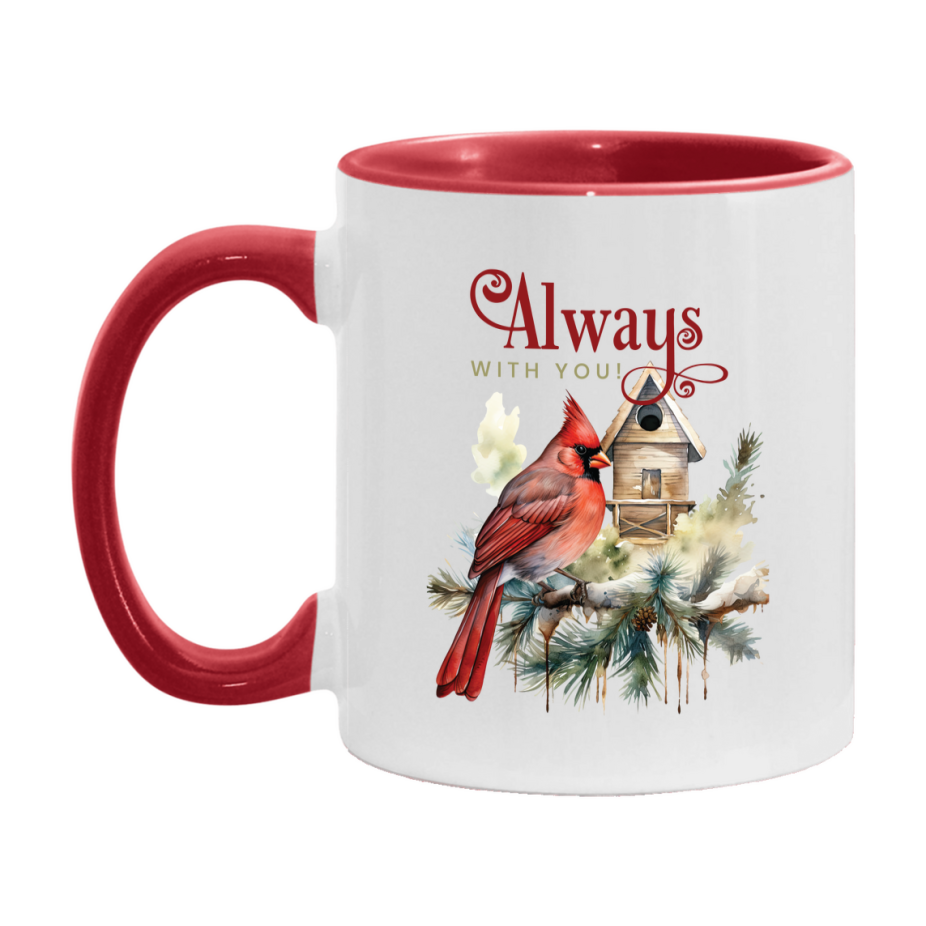 Red Cardinal Mug – Northern Red Cardinal Christmas Mug with Heartfelt Message, 11oz or 15oz White Ceramic Coffee Cup