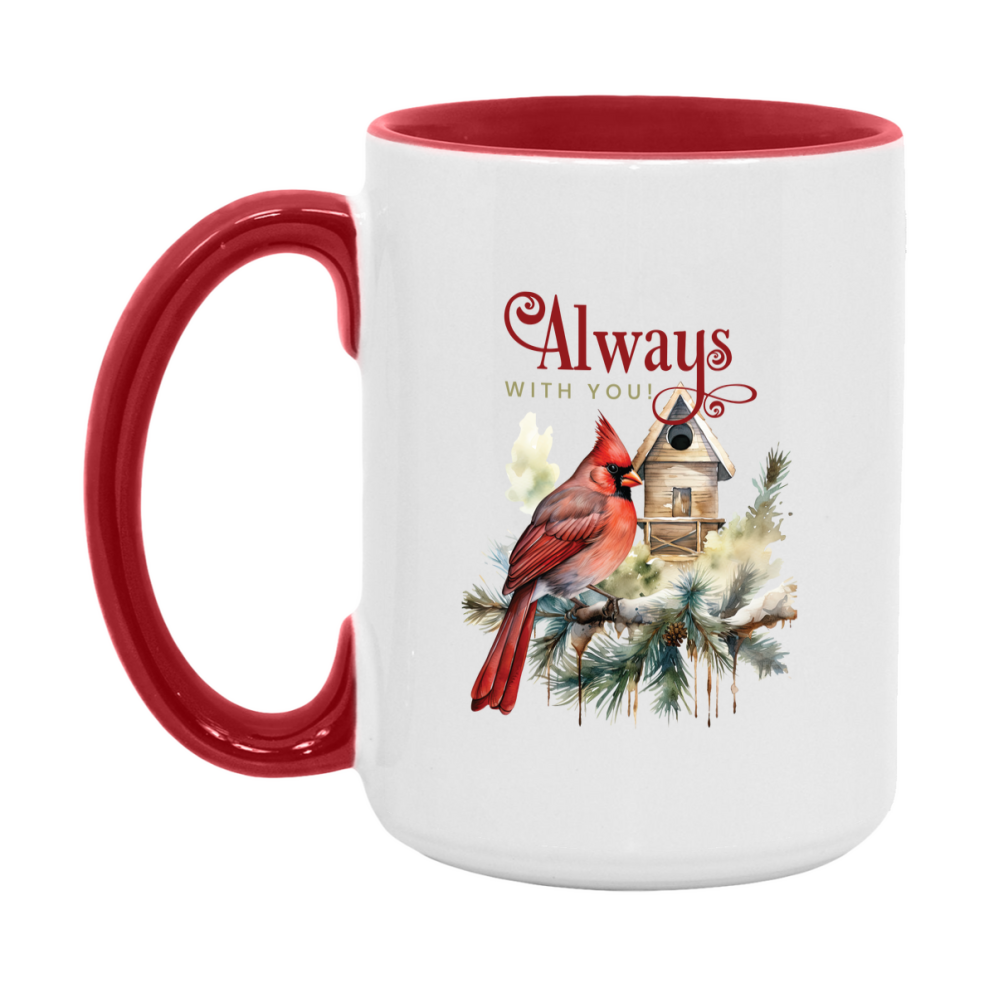 Red Cardinal Mug – Northern Red Cardinal Christmas Mug with Heartfelt Message, 11oz or 15oz White Ceramic Coffee Cup