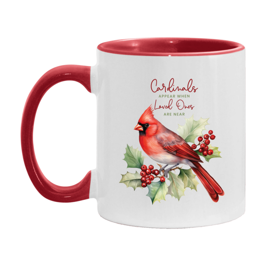Red Cardinal Mug – Northern Red Cardinal Christmas Mug with Heartfelt Message, 11oz or 15oz White Ceramic Coffee Cup