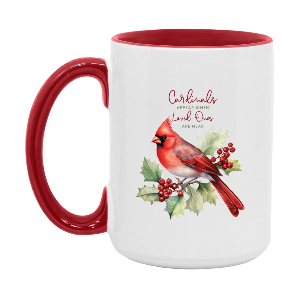 Red Cardinal Mug – Northern Red Cardinal Christmas Mug with Heartfelt Message, 11oz or 15oz White Ceramic Coffee Cup