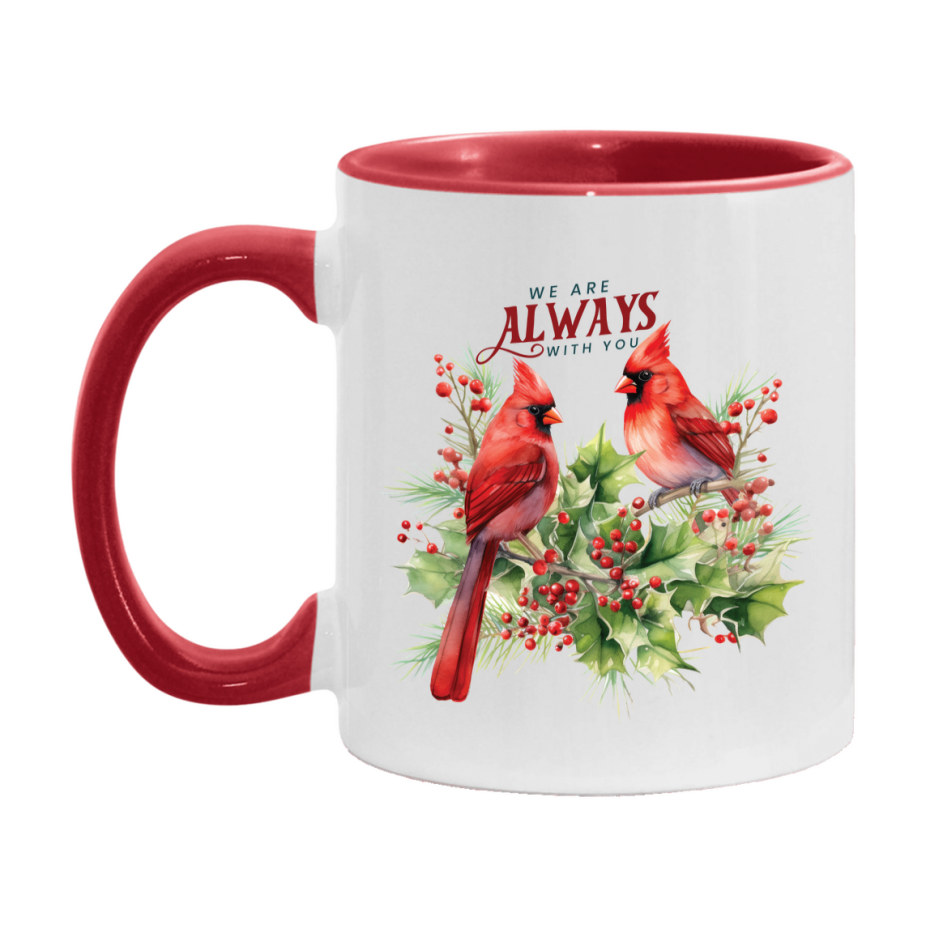 Red Cardinal Mug – Northern Red Cardinal Christmas Mug with Heartfelt Message, 11oz or 15oz White Ceramic Coffee Cup