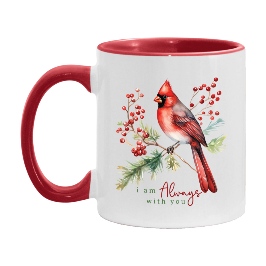 Red Cardinal Mug – Northern Red Cardinal Christmas Mug with Heartfelt Message, 11oz or 15oz White Ceramic Coffee Cup
