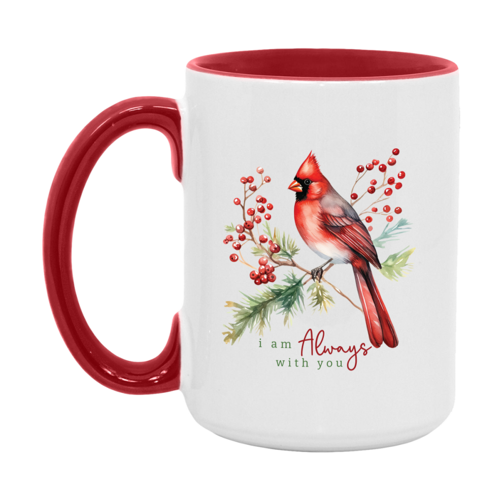 Red Cardinal Mug – Northern Red Cardinal Christmas Mug with Heartfelt Message, 11oz or 15oz White Ceramic Coffee Cup