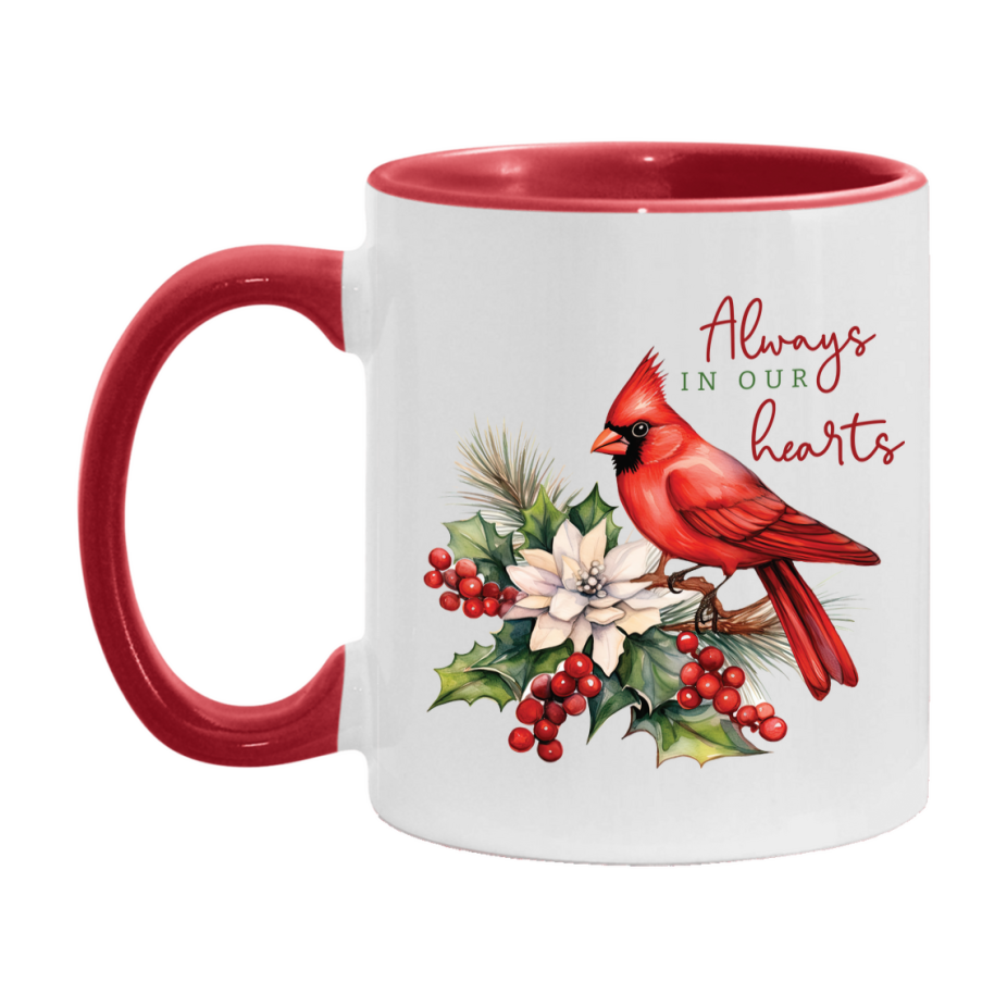 Red Cardinal Mug – Northern Red Cardinal Christmas Mug with Heartfelt Message, 11oz or 15oz White Ceramic Coffee Cup