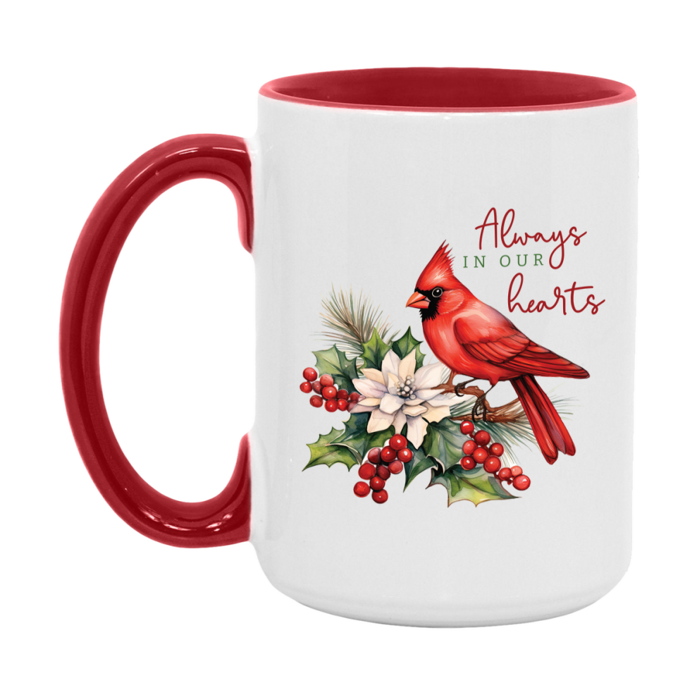 Red Cardinal Mug – Northern Red Cardinal Christmas Mug with Heartfelt Message, 11oz or 15oz White Ceramic Coffee Cup