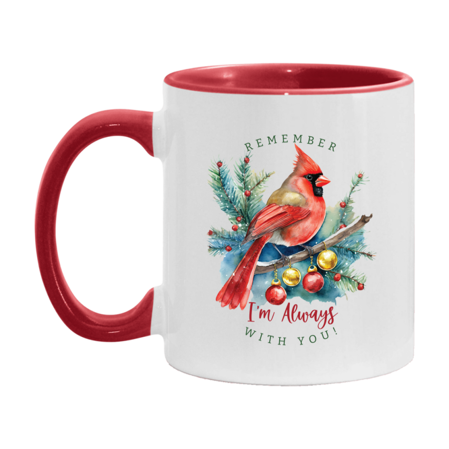 Red Cardinal Mug – Northern Red Cardinal Christmas Mug with Heartfelt Message, 11oz or 15oz White Ceramic Coffee Cup
