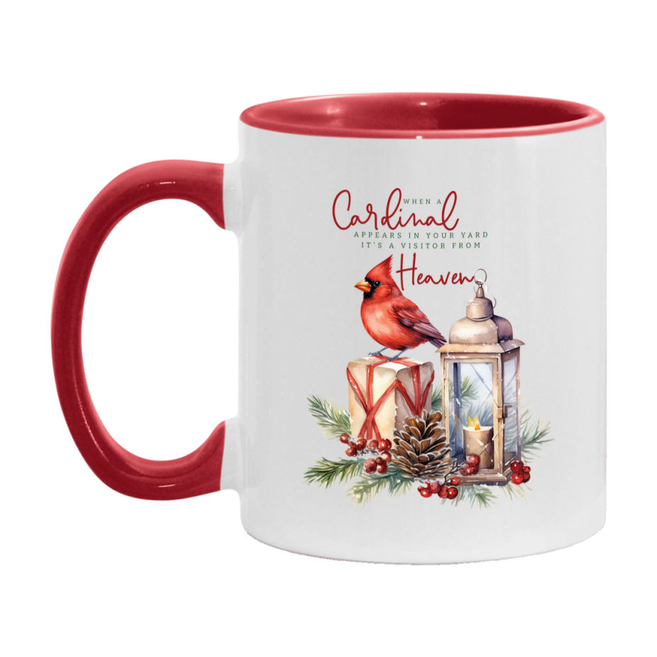 Red Cardinal Mug – Northern Red Cardinal Christmas Mug with Heartfelt Message, 11oz or 15oz White Ceramic Coffee Cup