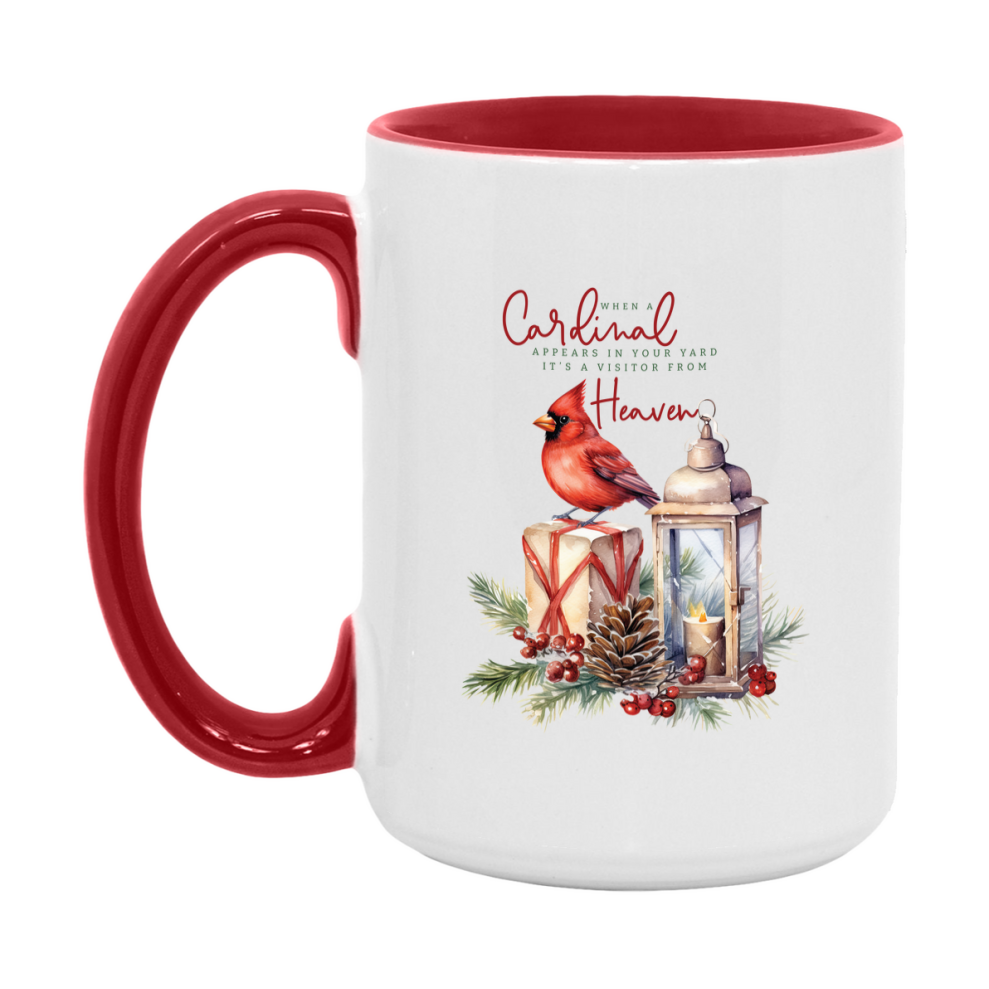 Red Cardinal Mug – Northern Red Cardinal Christmas Mug with Heartfelt Message, 11oz or 15oz White Ceramic Coffee Cup