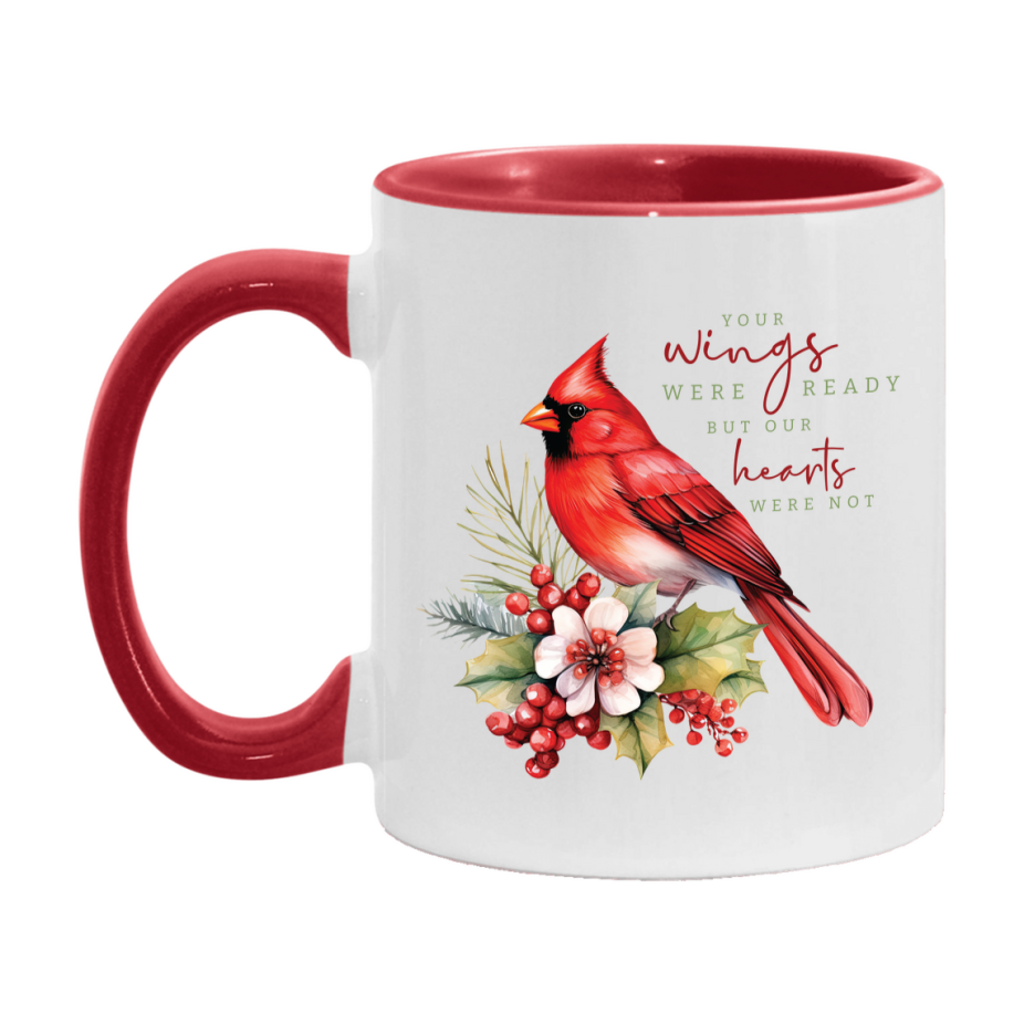 Red Cardinal Mug – Northern Red Cardinal Christmas Mug with Heartfelt Message, 11oz or 15oz White Ceramic Coffee Cup