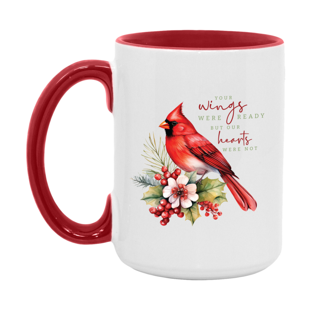 Red Cardinal Mug – Northern Red Cardinal Christmas Mug with Heartfelt Message, 11oz or 15oz White Ceramic Coffee Cup
