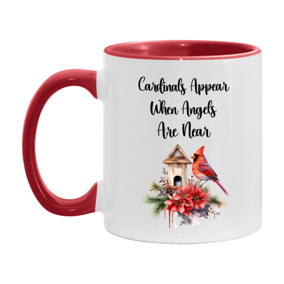 Red Cardinal Mug – "Cardinals Appear When Angels Are Near," 11oz or 15oz Ceramic Christmas Coffee Mug Gift for Cardinal Lovers