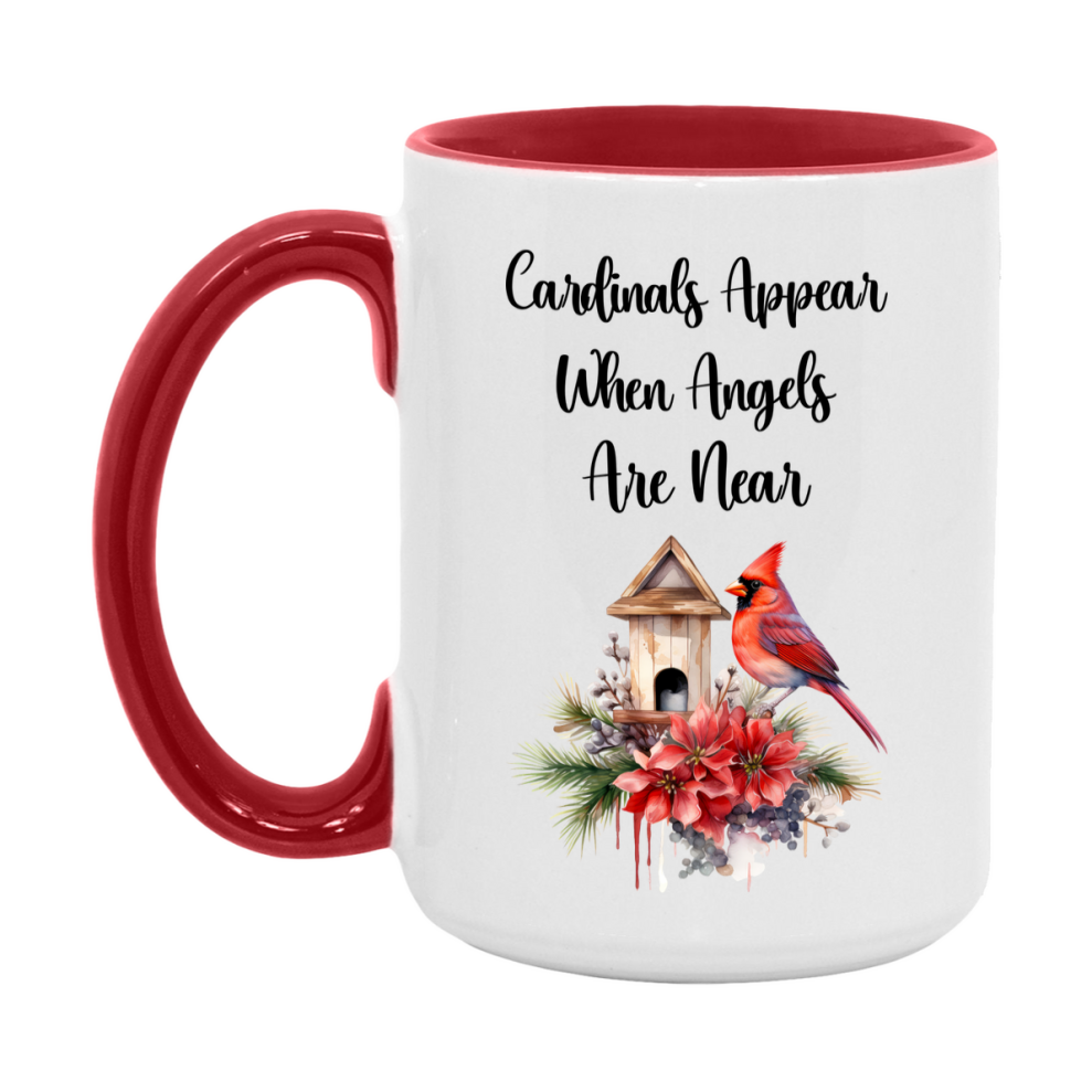 Red Cardinal Mug – "Cardinals Appear When Angels Are Near," 11oz or 15oz Ceramic Christmas Coffee Mug Gift for Cardinal Lovers