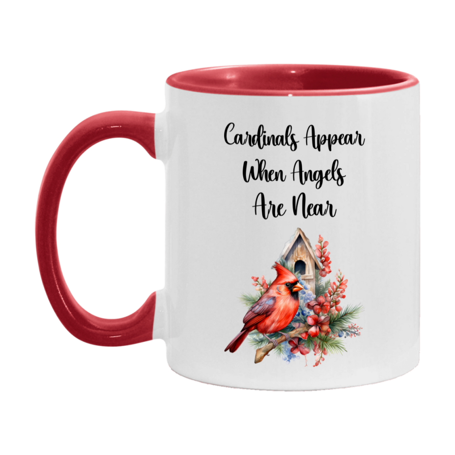 Red Cardinal Mug – "Cardinals Appear When Angels Are Near," 11oz or 15oz Ceramic Christmas Coffee Mug Gift for Cardinal Lovers