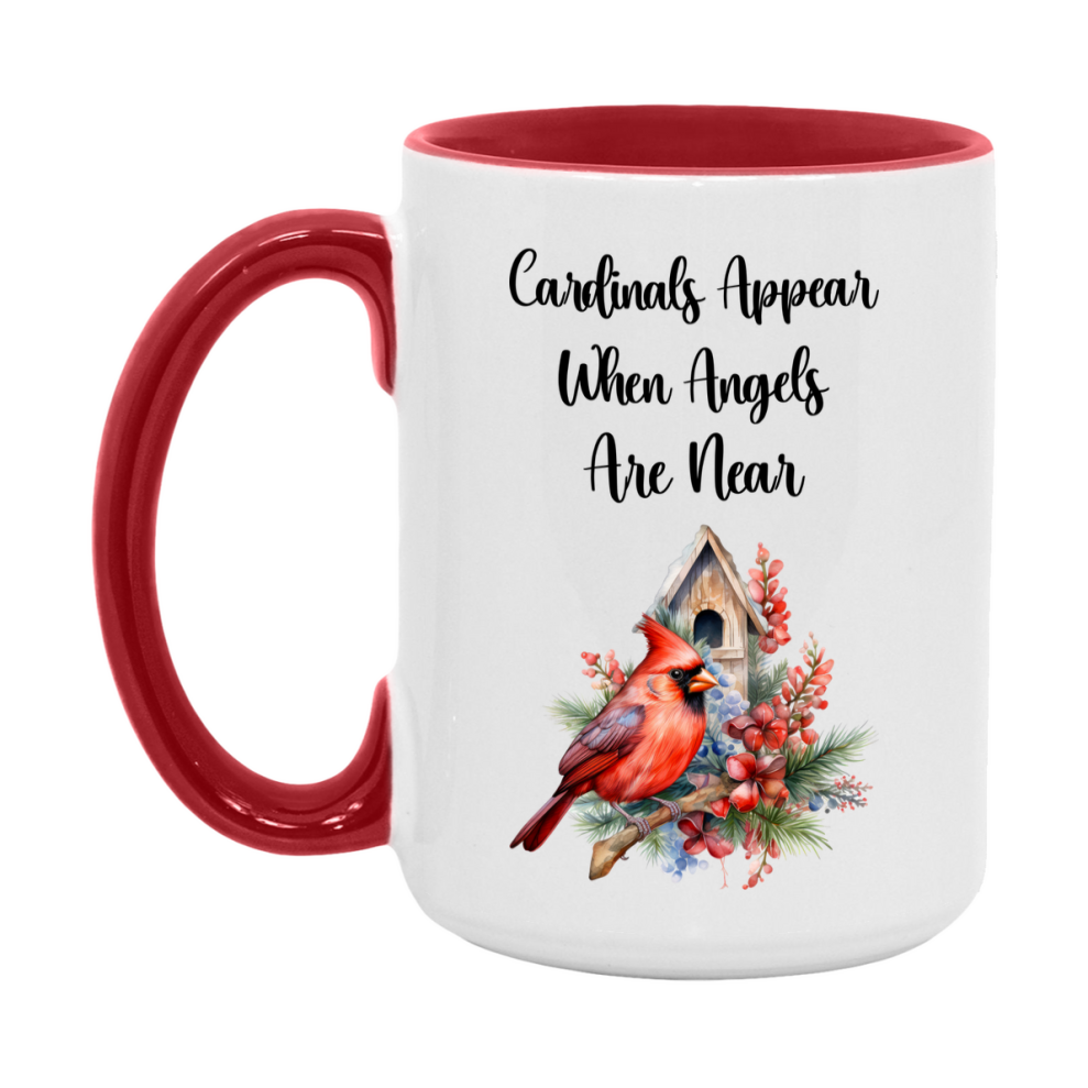 Red Cardinal Mug – "Cardinals Appear When Angels Are Near," 11oz or 15oz Ceramic Christmas Coffee Mug Gift for Cardinal Lovers