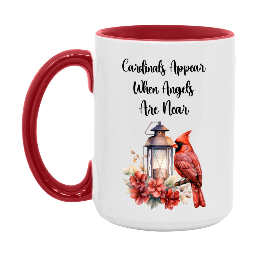 Red Cardinal Mug – "Cardinals Appear When Angels Are Near," 11oz or 15oz Ceramic Christmas Coffee Mug Gift for Cardinal Lovers