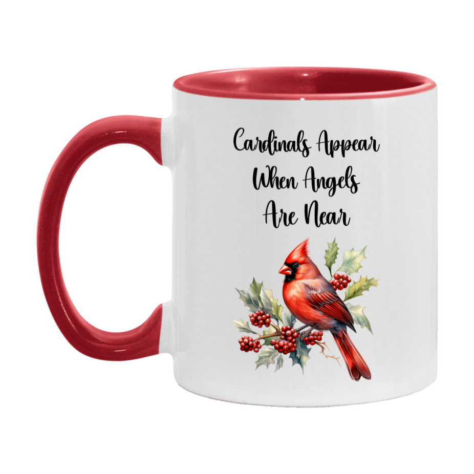 Red Cardinal Mug – "Cardinals Appear When Angels Are Near," 11oz or 15oz Ceramic Christmas Coffee Mug Gift for Cardinal Lovers