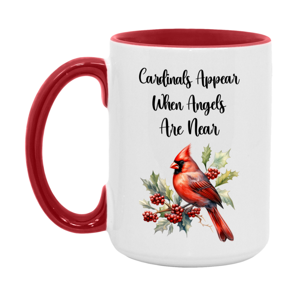 Red Cardinal Mug – "Cardinals Appear When Angels Are Near," 11oz or 15oz Ceramic Christmas Coffee Mug Gift for Cardinal Lovers