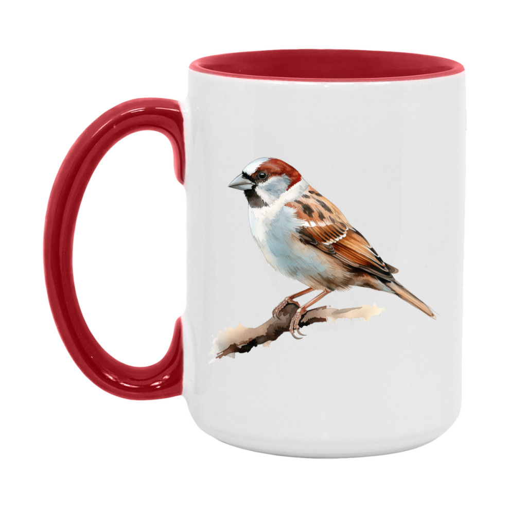 Bird Watching Mug, House Sparrow Song Bird Mug, 11oz or 15oz White Ceramic Coffee Mug Gift for Bird Watchers