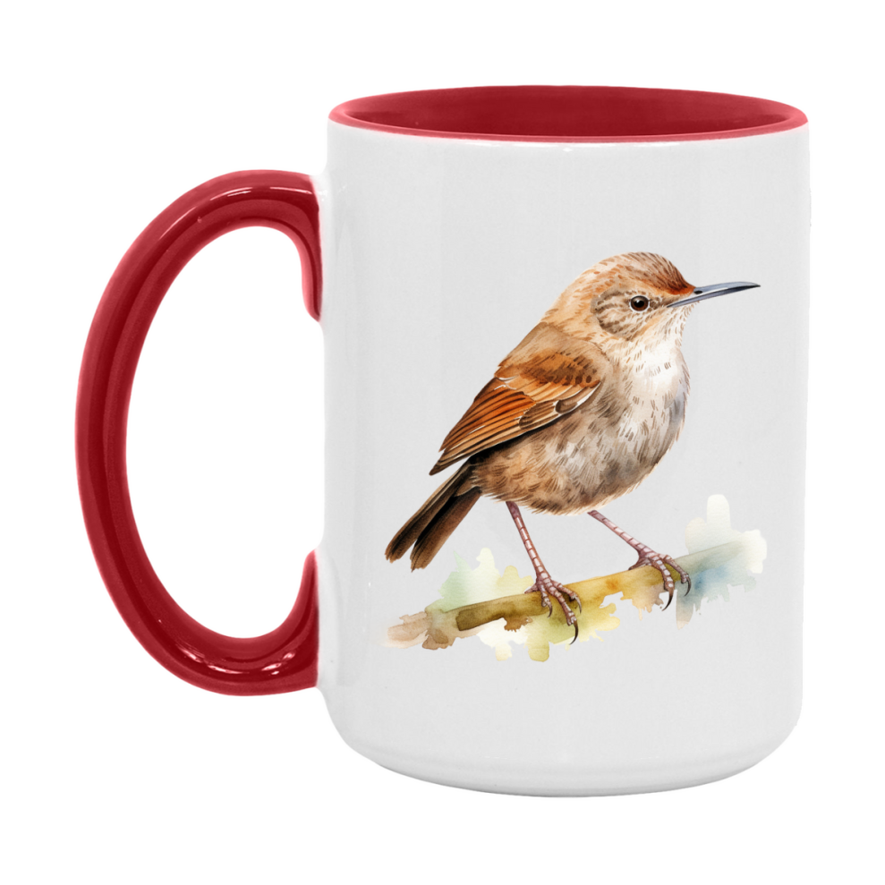 Bird Watching Mug, House Wren Song Bird Mug, 11oz or 15oz White Ceramic Coffee Mug Gift for Bird Watchers