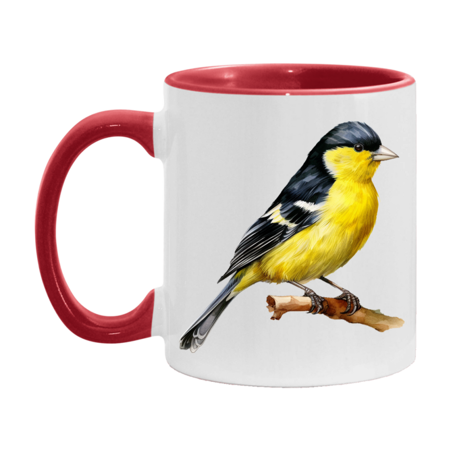 Bird Watching Mug, Lesser Goldfinch Song Bird Mug, 11oz or 15oz White Ceramic Coffee Mug Gift for Bird Watchers