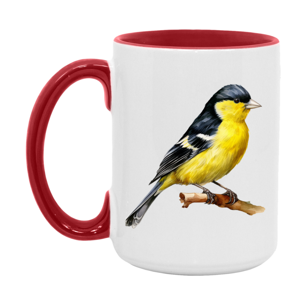 Bird Watching Mug, Lesser Goldfinch Song Bird Mug, 11oz or 15oz White Ceramic Coffee Mug Gift for Bird Watchers