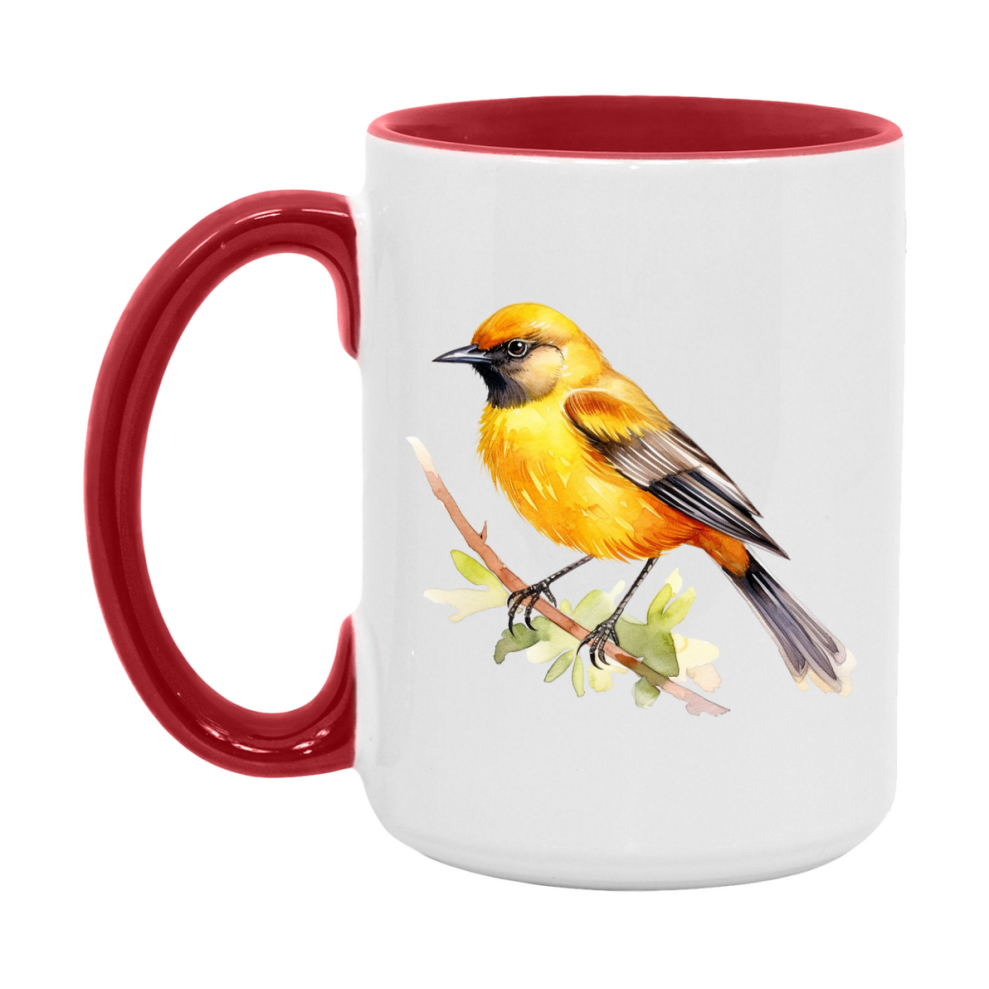 Bird Watching Mug, Orchard Oriole Song Bird Mug, 11oz or 15oz White Ceramic Coffee Mug Gift for Bird Watchers